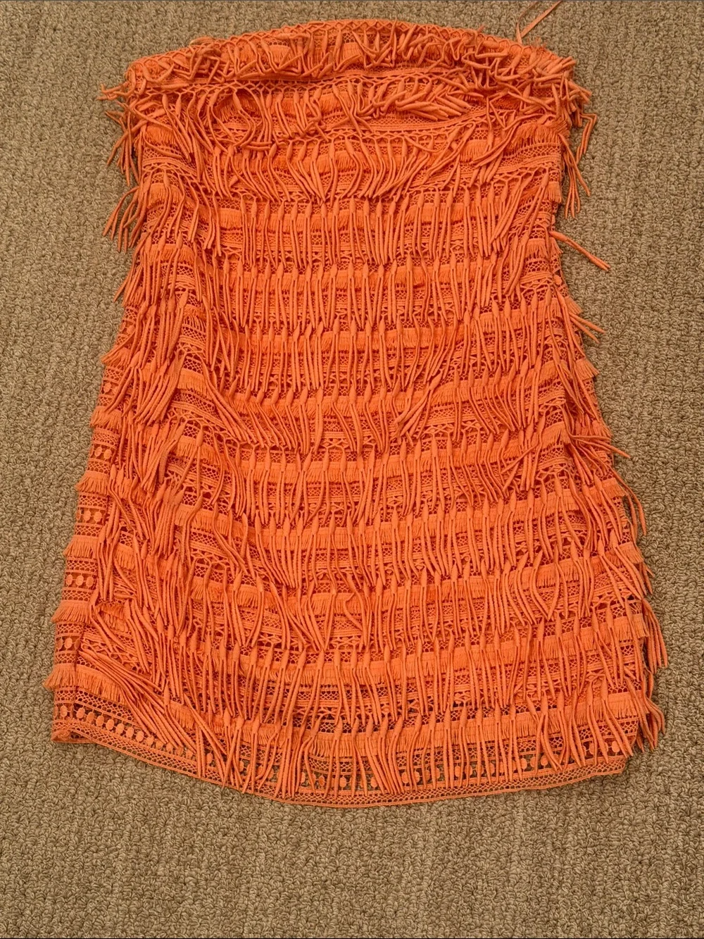 Anthropologie Let Me Be Fringed Tube Mini Dress in Bright Orange Size XS - Picture 4 of 8
